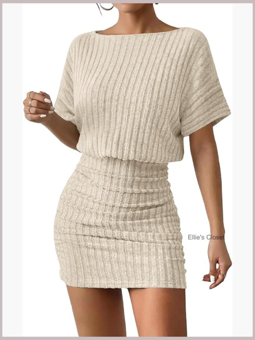 Sexy Ribbed Knit Party Club Mini Dress Boat Neck Pull On Bodycon